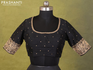 Black Raw Silk Embroidery Readymade Blouse