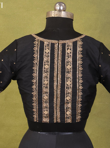 Black Raw Silk Embroidery Readymade Blouse