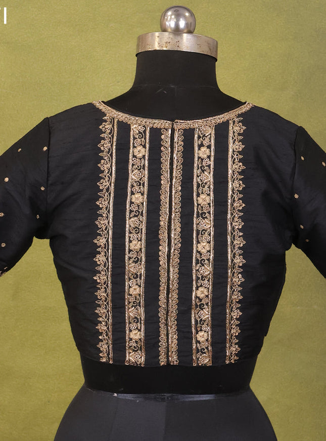 Black Raw Silk Embroidery Readymade Blouse