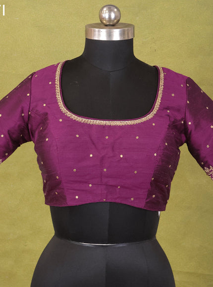 Purple Raw Silk Embroidery Readymade Blouse