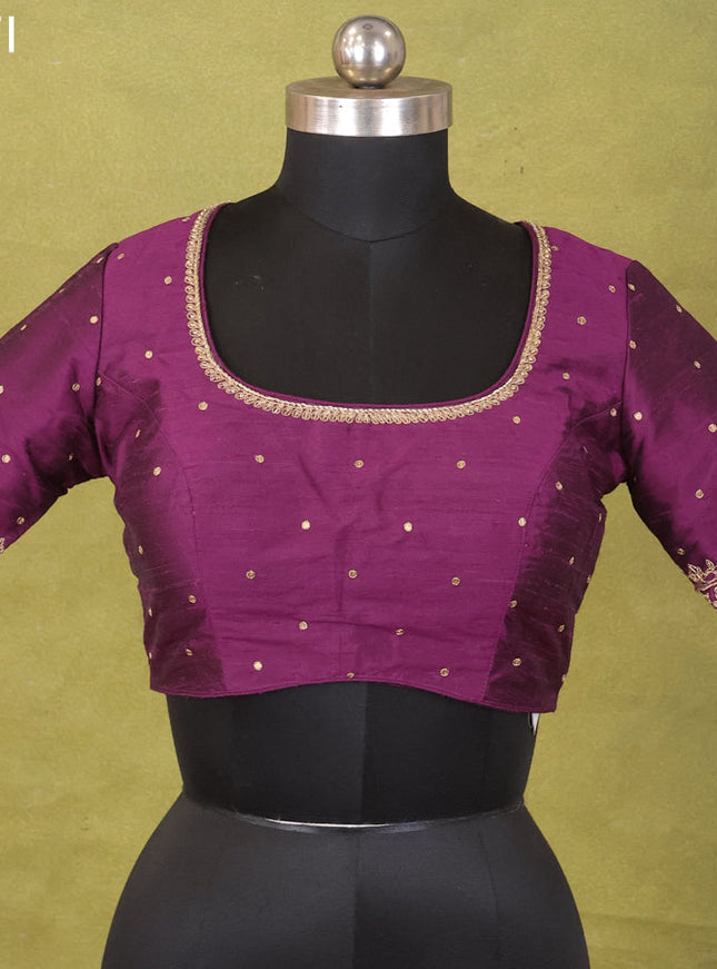 Purple Raw Silk Embroidery Readymade Blouse