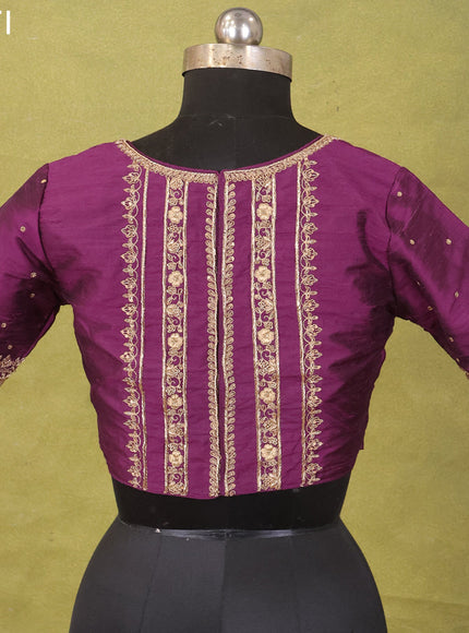 Purple Raw Silk Embroidery Readymade Blouse