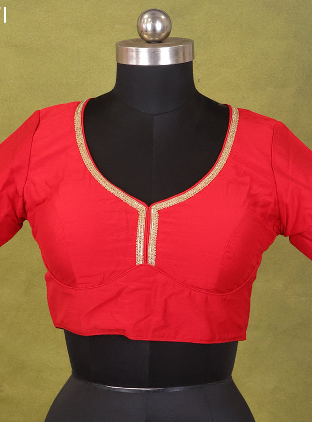 Red Raw Silk Embroidery Readymade Blouse