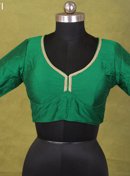Green Raw Silk Embroidery Readymade Blouse