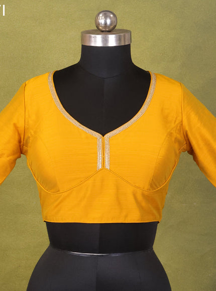 Mustard Yellow Raw Silk Embroidery Readymade Blouse