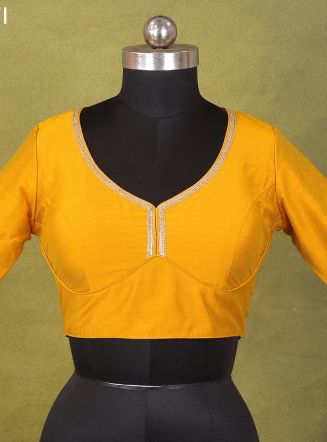 Mustard Yellow Raw Silk Embroidery Readymade Blouse