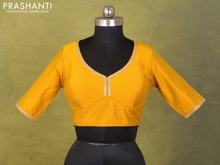 Mustard Yellow Raw Silk Embroidery Readymade Blouse