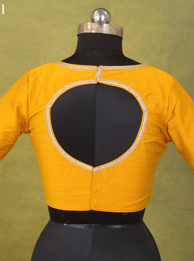 Mustard Yellow Raw Silk Embroidery Readymade Blouse