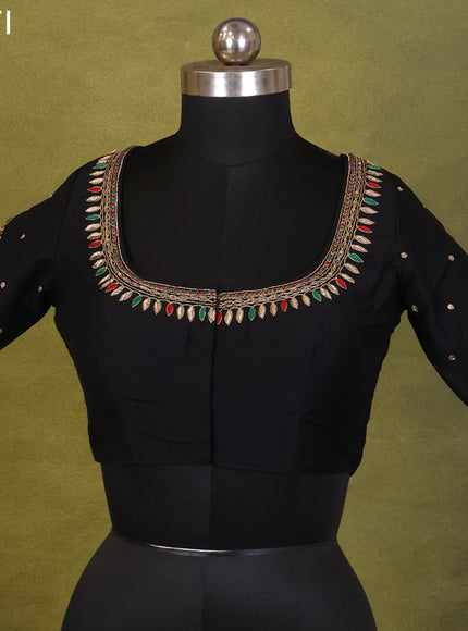Black Raw Silk Embroidery Readymade Blouse
