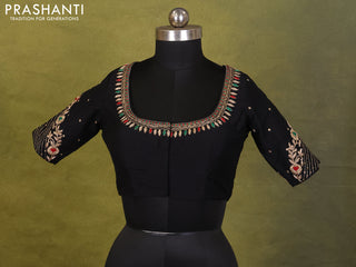 Black Raw Silk Embroidery Readymade Blouse