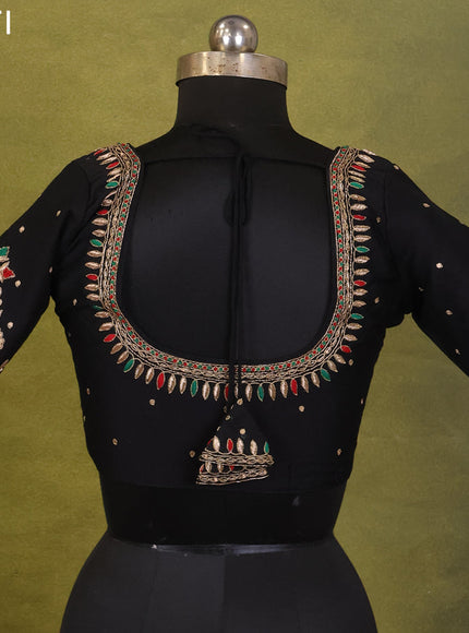 Black Raw Silk Embroidery Readymade Blouse