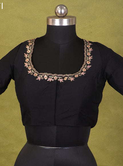 Black Raw Silk Embroidery Readymade Blouse