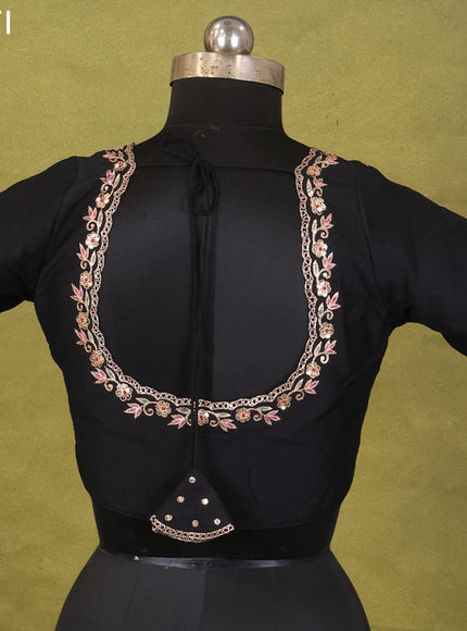 Black Raw Silk Embroidery Readymade Blouse