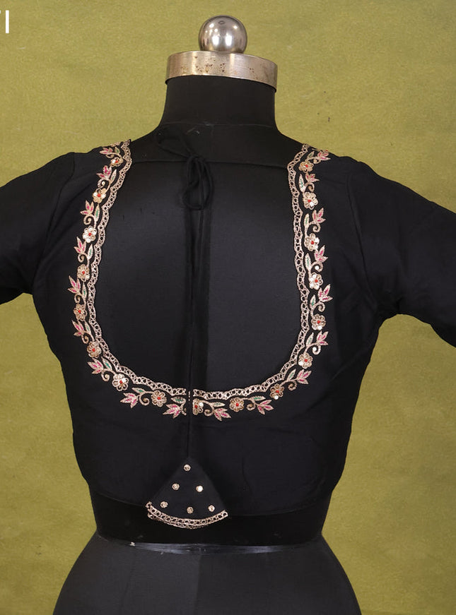Black Raw Silk Embroidery Readymade Blouse