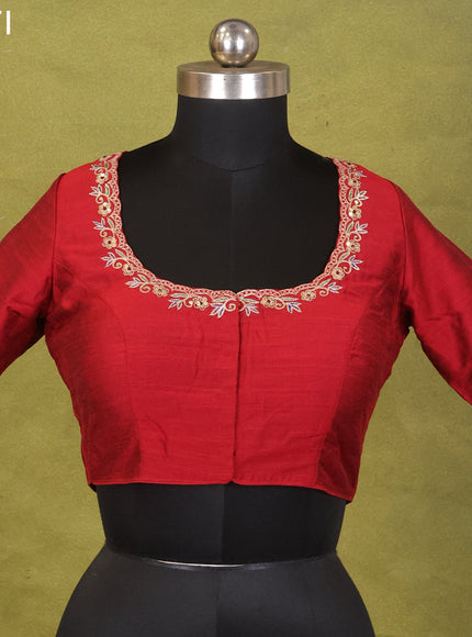 Maroon Raw Silk Embroidery Readymade Blouse