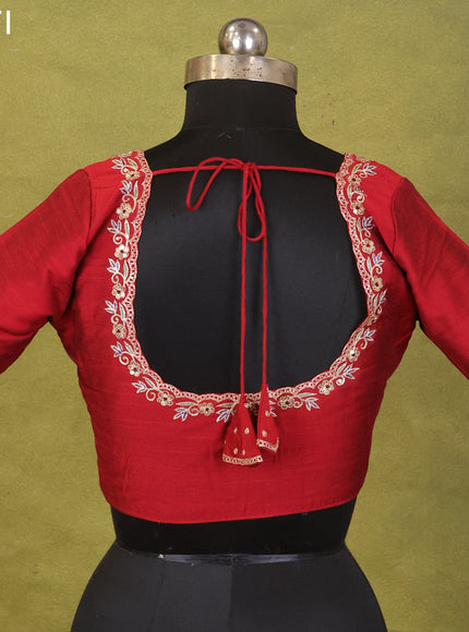 Maroon Raw Silk Embroidery Readymade Blouse