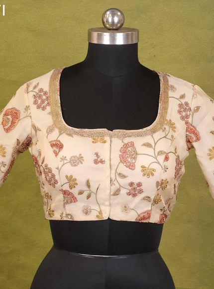 Cream Chanderi Silk Embroidery Readymade Blouse