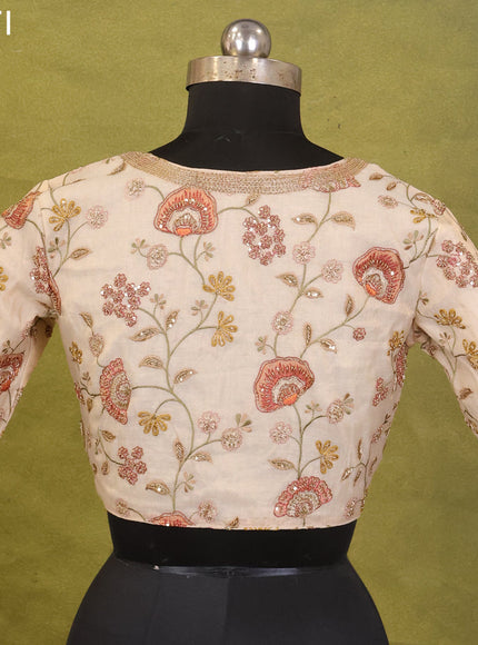 Cream Chanderi Silk Embroidery Readymade Blouse
