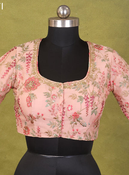 Peach Chanderi Silk Embroidery Readymade Blouse