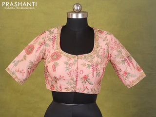 Peach Chanderi Silk Embroidery Readymade Blouse