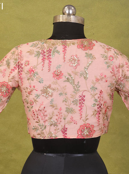 Peach Chanderi Silk Embroidery Readymade Blouse