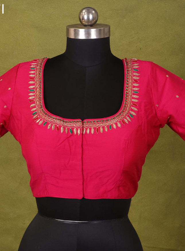Pink Raw Silk Embroidery Readymade Blouse