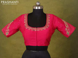 Pink Raw Silk Embroidery Readymade Blouse