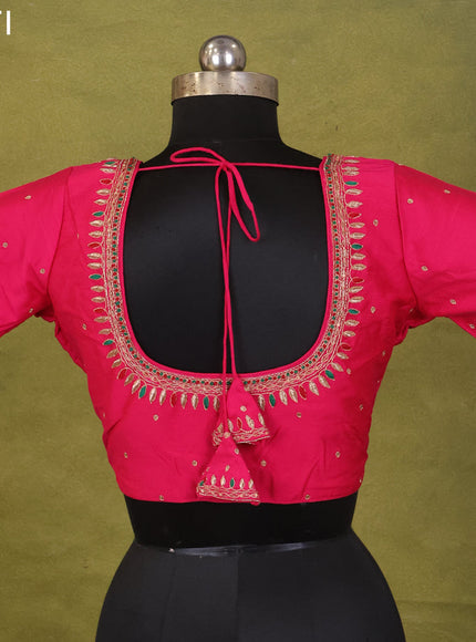 Pink Raw Silk Embroidery Readymade Blouse