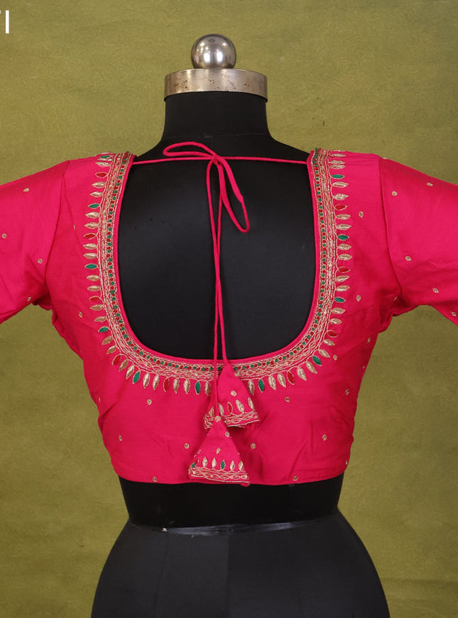 Pink Raw Silk Embroidery Readymade Blouse