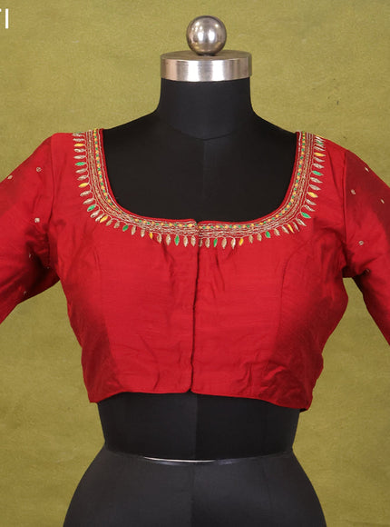 Red Raw Silk Embroidery Readymade Blouse