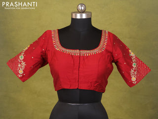 Red Raw Silk Embroidery Readymade Blouse
