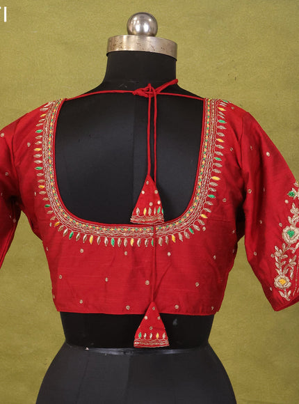 Red Raw Silk Embroidery Readymade Blouse