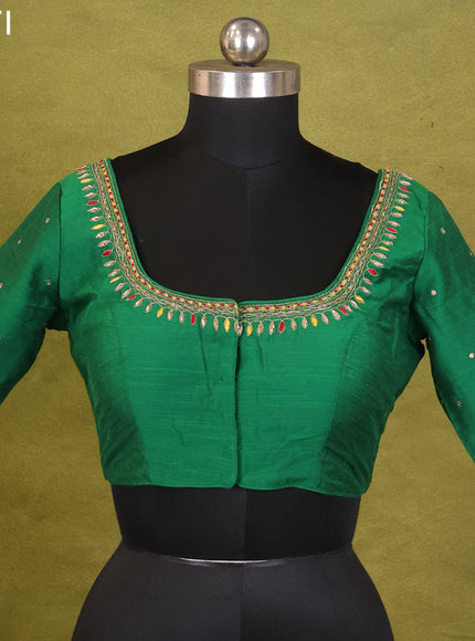 Green Raw Silk Embroidery Readymade Blouse