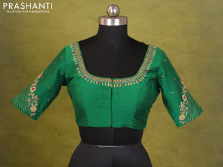 Green Raw Silk Embroidery Readymade Blouse