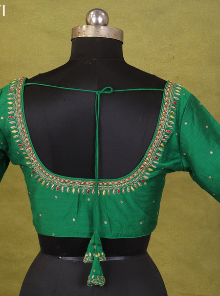 Green Raw Silk Embroidery Readymade Blouse