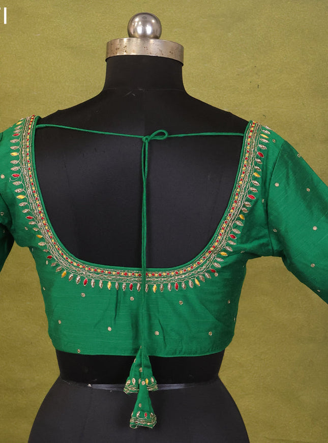 Green Raw Silk Embroidery Readymade Blouse