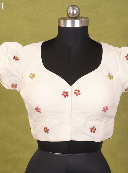 Cream Cotton Silk Embroidery Readymade Blouse