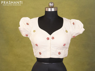 Cream Cotton Silk Embroidery Readymade Blouse