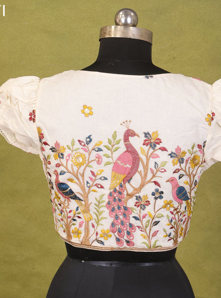 Cream Cotton Silk Embroidery Readymade Blouse