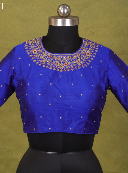 Blue Raw Silk Embroidery Readymade Blouse