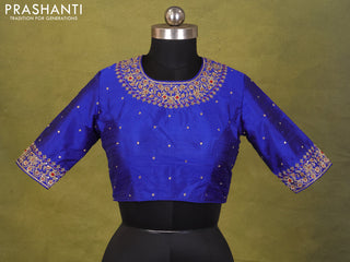 Blue Raw Silk Embroidery Readymade Blouse