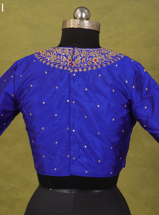 Blue Raw Silk Embroidery Readymade Blouse