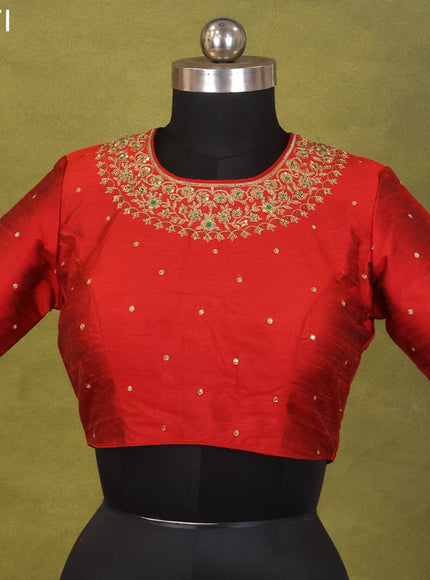 Red Raw Silk Embroidery Readymade Blouse