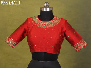 Red Raw Silk Embroidery Readymade Blouse