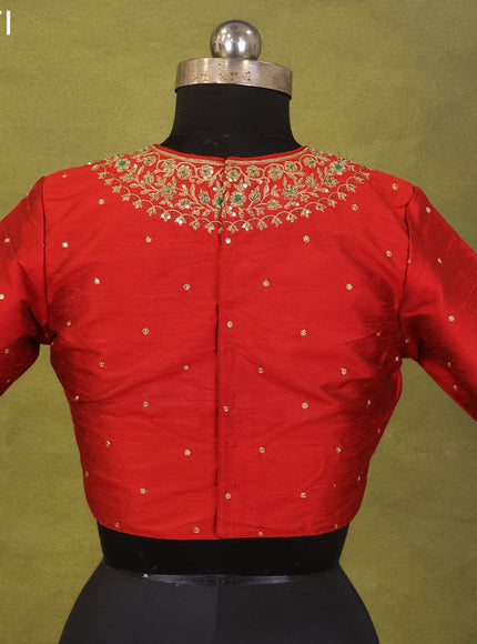 Red Raw Silk Embroidery Readymade Blouse