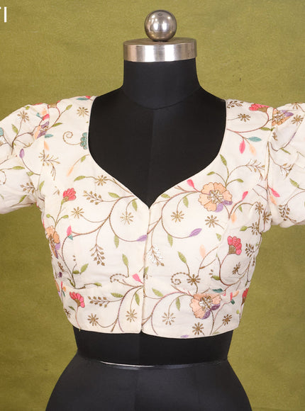 Cream Cotton Silk Embroidery Readymade Blouse