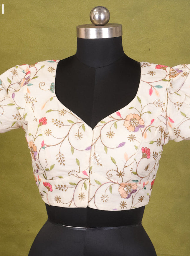 Cream Cotton Silk Embroidery Readymade Blouse