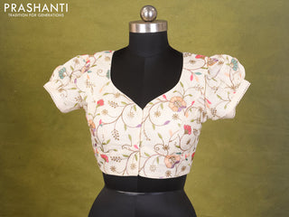 Cream Cotton Silk Embroidery Readymade Blouse
