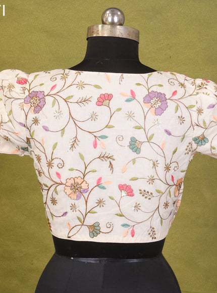 Cream Cotton Silk Embroidery Readymade Blouse