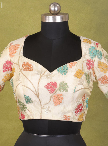 Cream Tissue Silk Embroidery Readymade Blouse